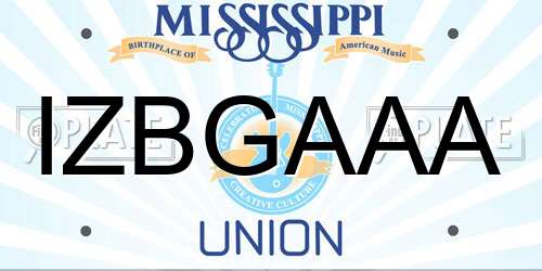 IZBGAAA Mississippi License Plate