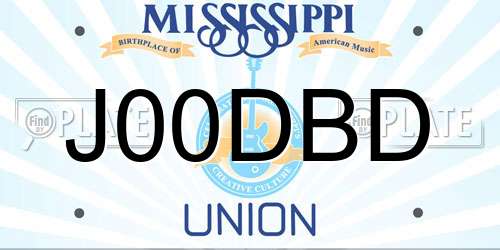 J00DBD Mississippi License Plate