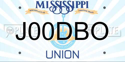 J00DBO Mississippi License Plate