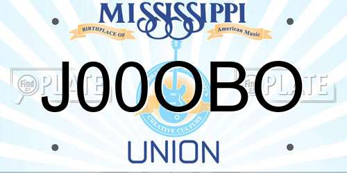 J00OBO Mississippi License Plate