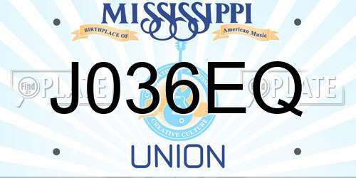 J036EQ Mississippi License Plate