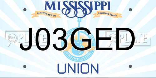 J03GED Mississippi License Plate