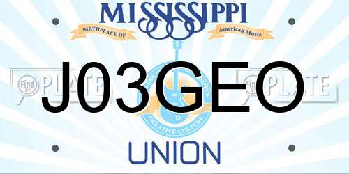J03GEO Mississippi License Plate