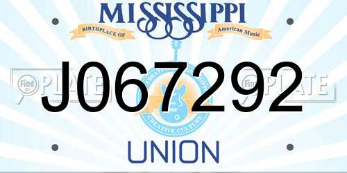J067292 Mississippi License Plate