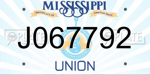 J067792 Mississippi License Plate