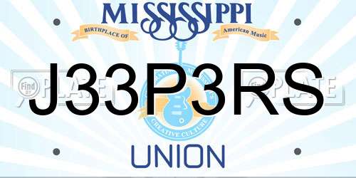 J33P3RS Mississippi License Plate