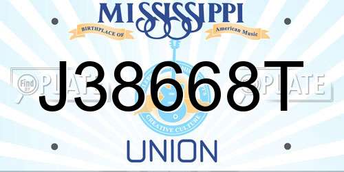 J38668T Mississippi License Plate