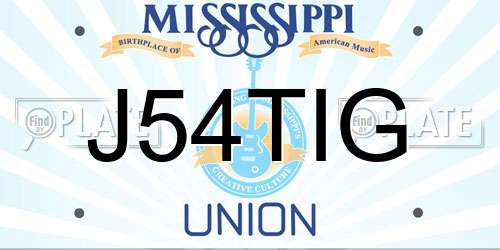 J54TIG Mississippi License Plate