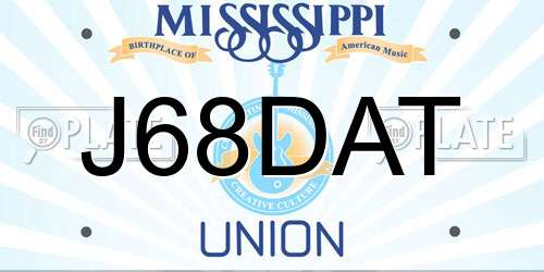 J68DAT Mississippi License Plate