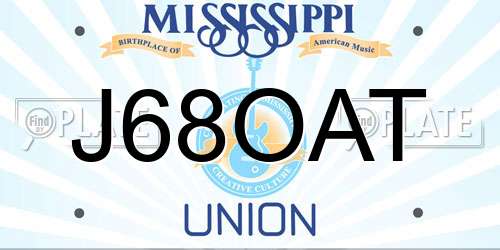 J68OAT Mississippi License Plate
