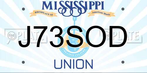 J73SOD Mississippi License Plate