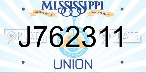 J762311 Mississippi License Plate