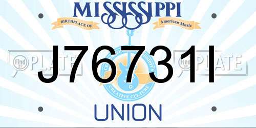 J76731I Mississippi License Plate