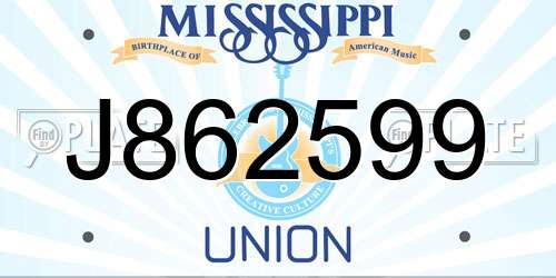 J862599 Mississippi License Plate