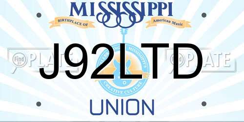 J92LTD Mississippi License Plate