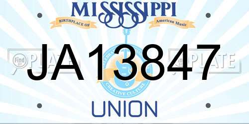 JA13847 Mississippi License Plate