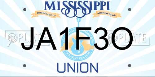 JA1F3O Mississippi License Plate