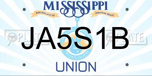 JA5S1B Mississippi License Plate