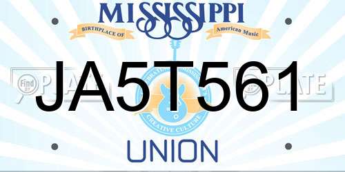 JA5T561 Mississippi License Plate