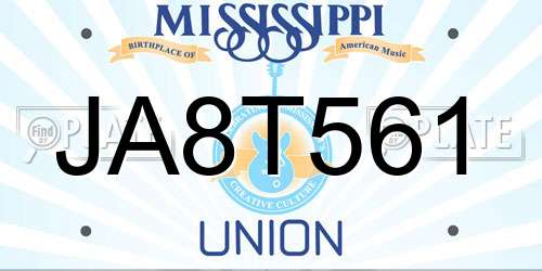 JA8T561 Mississippi License Plate