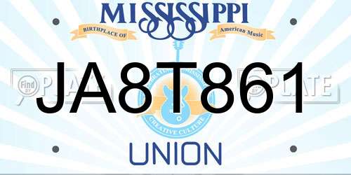 JA8T861 Mississippi License Plate