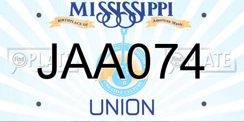 JAA074 Mississippi License Plate