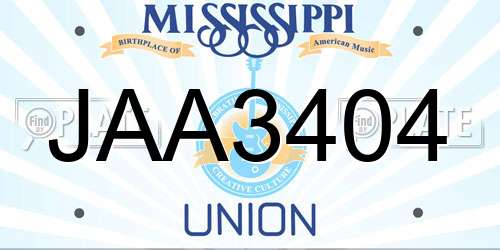 JAA3404 Mississippi License Plate