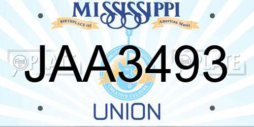 JAA3493 Mississippi License Plate