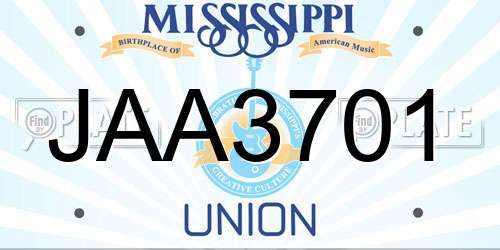 JAA3701 Mississippi License Plate