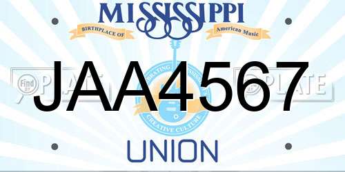 JAA4567 Mississippi License Plate
