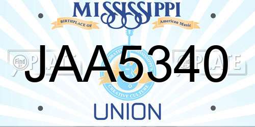 JAA5340 Mississippi License Plate