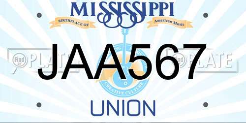 JAA567 Mississippi License Plate