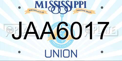 JAA6017 Mississippi License Plate
