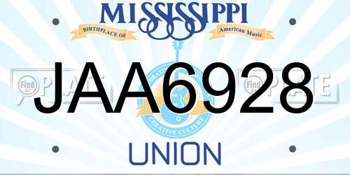 JAA6928 Mississippi License Plate