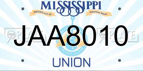 JAA8010 Mississippi License Plate
