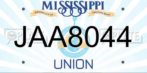 JAA8044 Mississippi License Plate