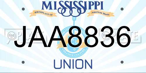 JAA8836 Mississippi License Plate