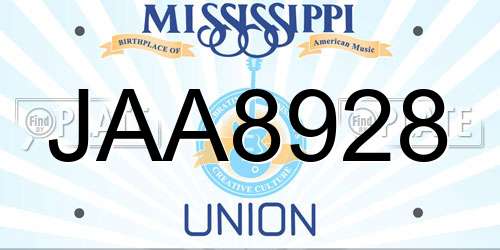 JAA8928 Mississippi License Plate