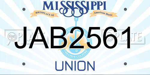 JAB2561 Mississippi License Plate