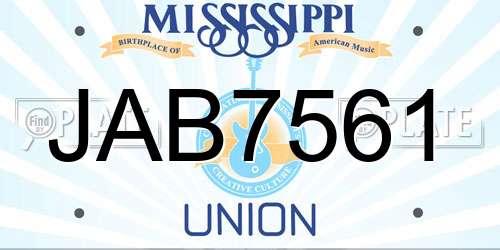 JAB7561 Mississippi License Plate