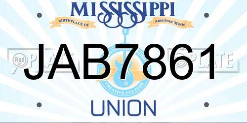 JAB7861 Mississippi License Plate