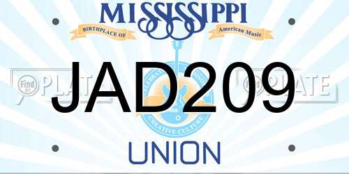 JAD209 Mississippi License Plate