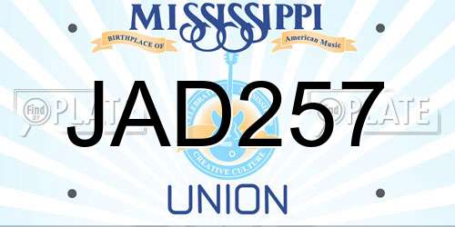 JAD257 Mississippi License Plate