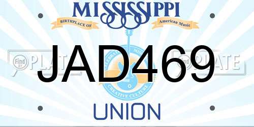 JAD469 Mississippi License Plate