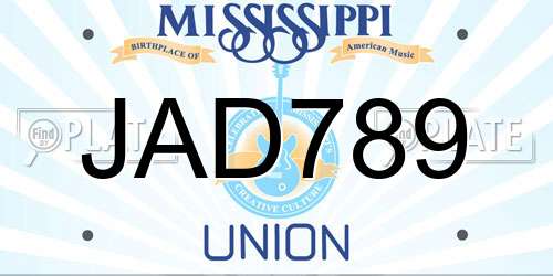 JAD789 Mississippi License Plate
