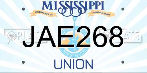 JAE268 Mississippi License Plate