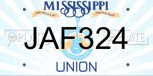 JAF324 Mississippi License Plate