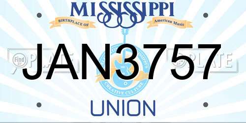 JAN3757 Mississippi License Plate