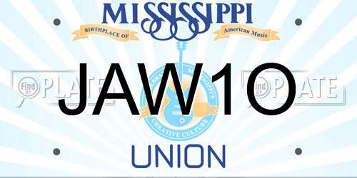 JAW1O Mississippi License Plate