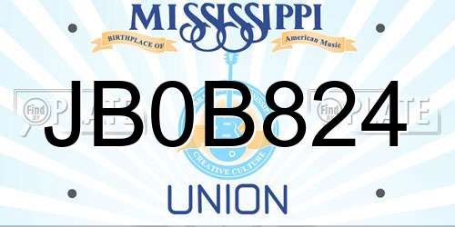 JB0B824 Mississippi License Plate